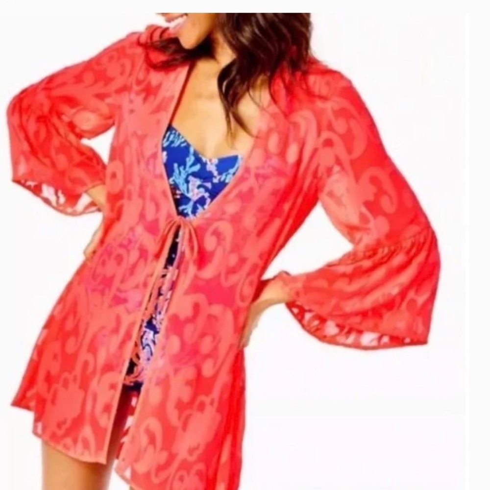 Lilly Pulitzer Motley Open Cover-Up in Coral Size Large